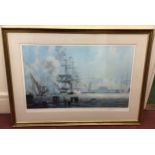 A large limited edition signed print of Blackwall Passenger Ship 'Malabar' leaving Brunswick