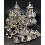 A quantity of silver-plated items including a four piece tea and coffee service, an Arabic teapot,