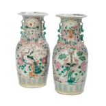 Pair of Famille Rose Porcelain Baluster Vases