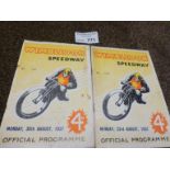 Speedway : Wimbledon (2) programmes - England v ov