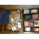 Coins : Old fashioned cash tin with mostly modern