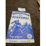 Speedway : Birmingham v Hackney 13/04/1938 program