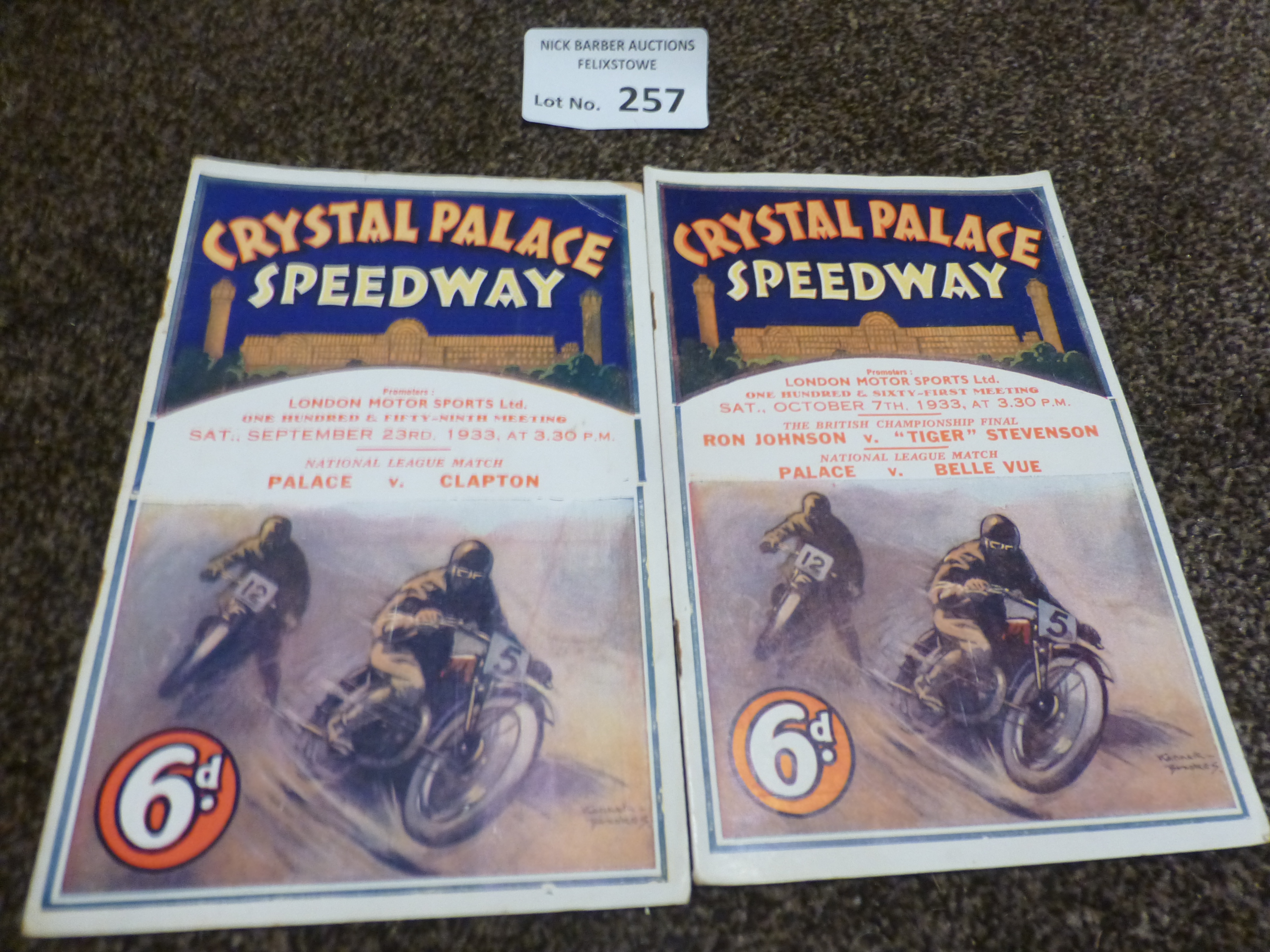 Speedway : Crystal Palace programmes (2) v Belle V