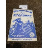 Speedway : Birmingham v Southampton programme 20/0