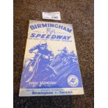 Speedway : Birmingham v Norwich 28/09/1938 - prog