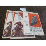 Speedway : Wembley programmes (3) v New Cross 13/0