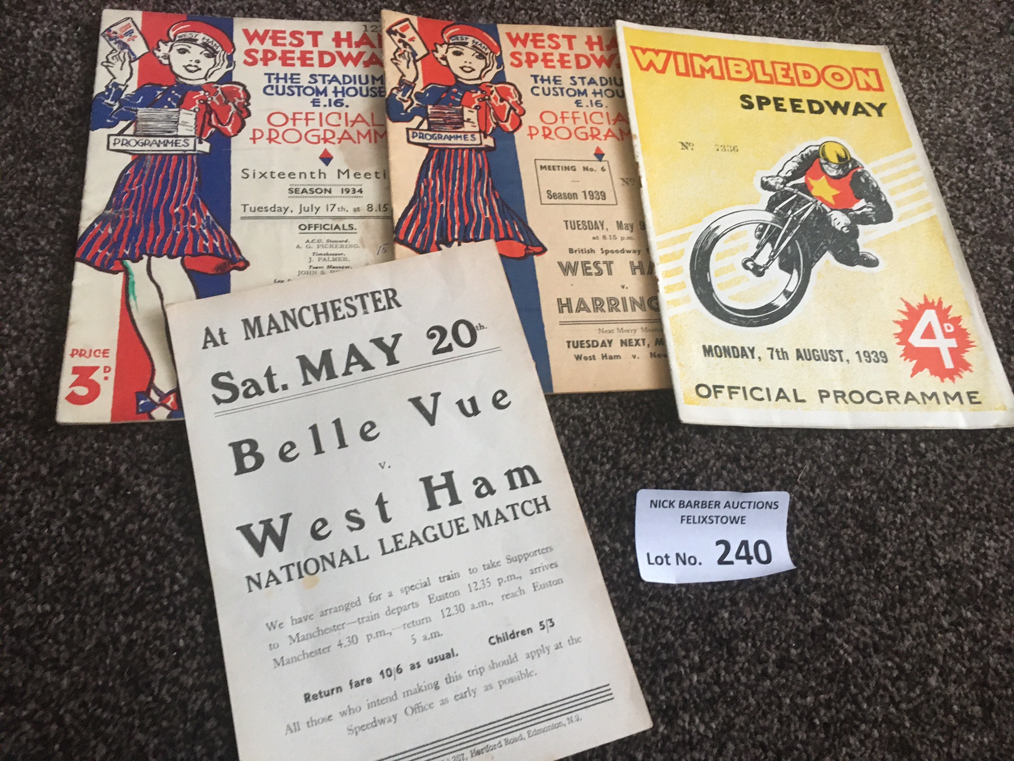 Speedway : West Ham (2) v Wimbledon 17/07/1934 (pi