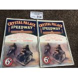 Speedway : Crystal Palace programmes (2) v Notting