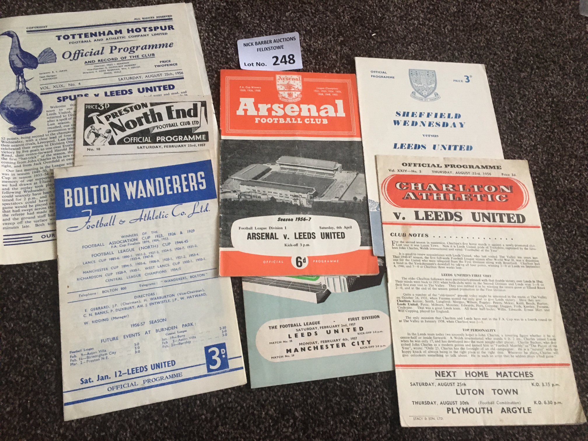 Football : Leeds Utd progs 1956/7 homes x7 & aways