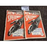 Speedway : New Cross progs v West Ham 02/08/1939 &