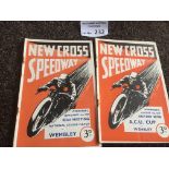 Speedway : New Cross progs (2) v Wembley 01/09/193