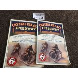 Speedway : Crystal Palace programmes (2) v Wimbled