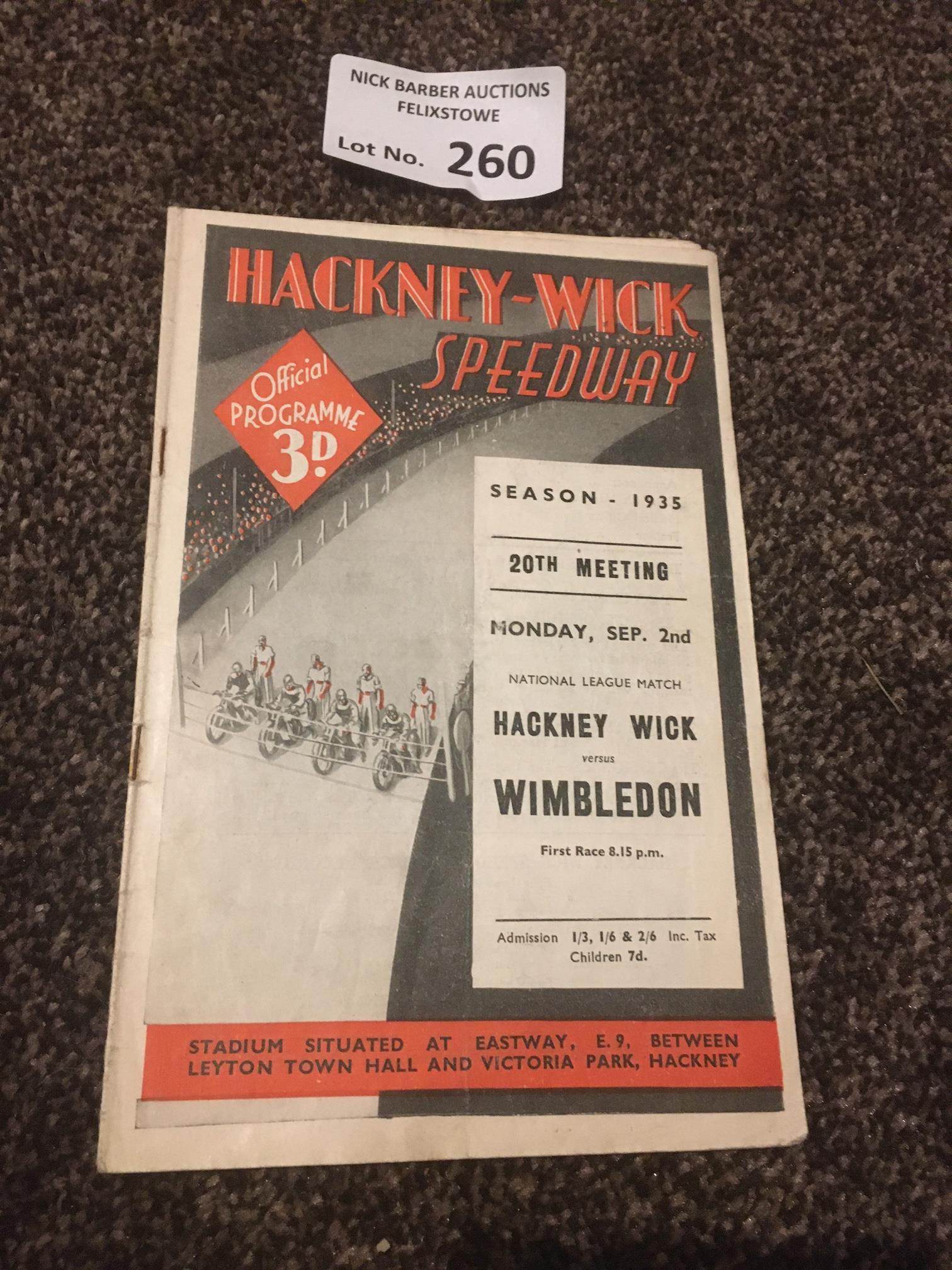 Speedway : Hackney Wick v Wimbledon prog 02/09/193