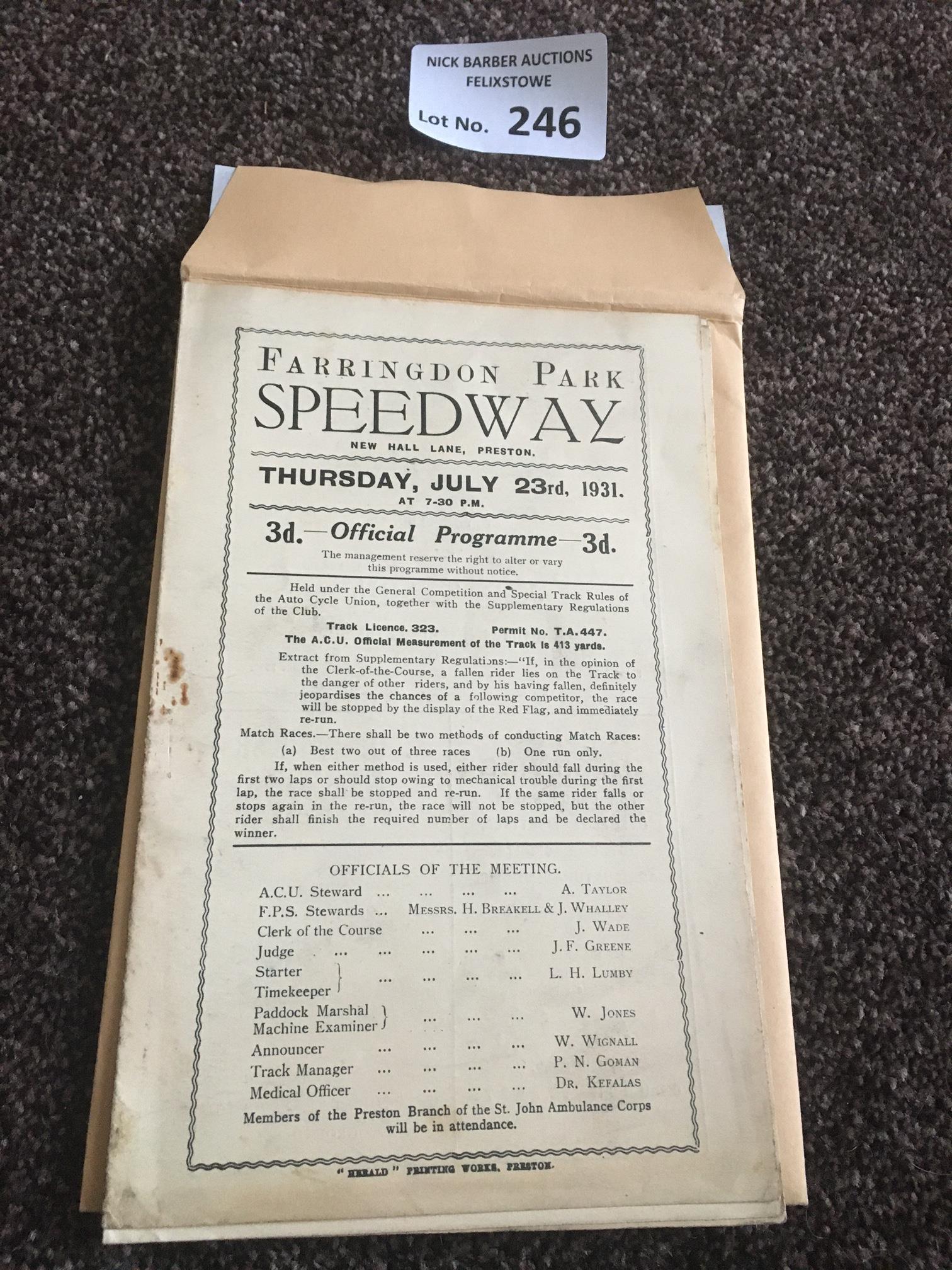 Speedway : Preston Farringdon Park Handicap meetin