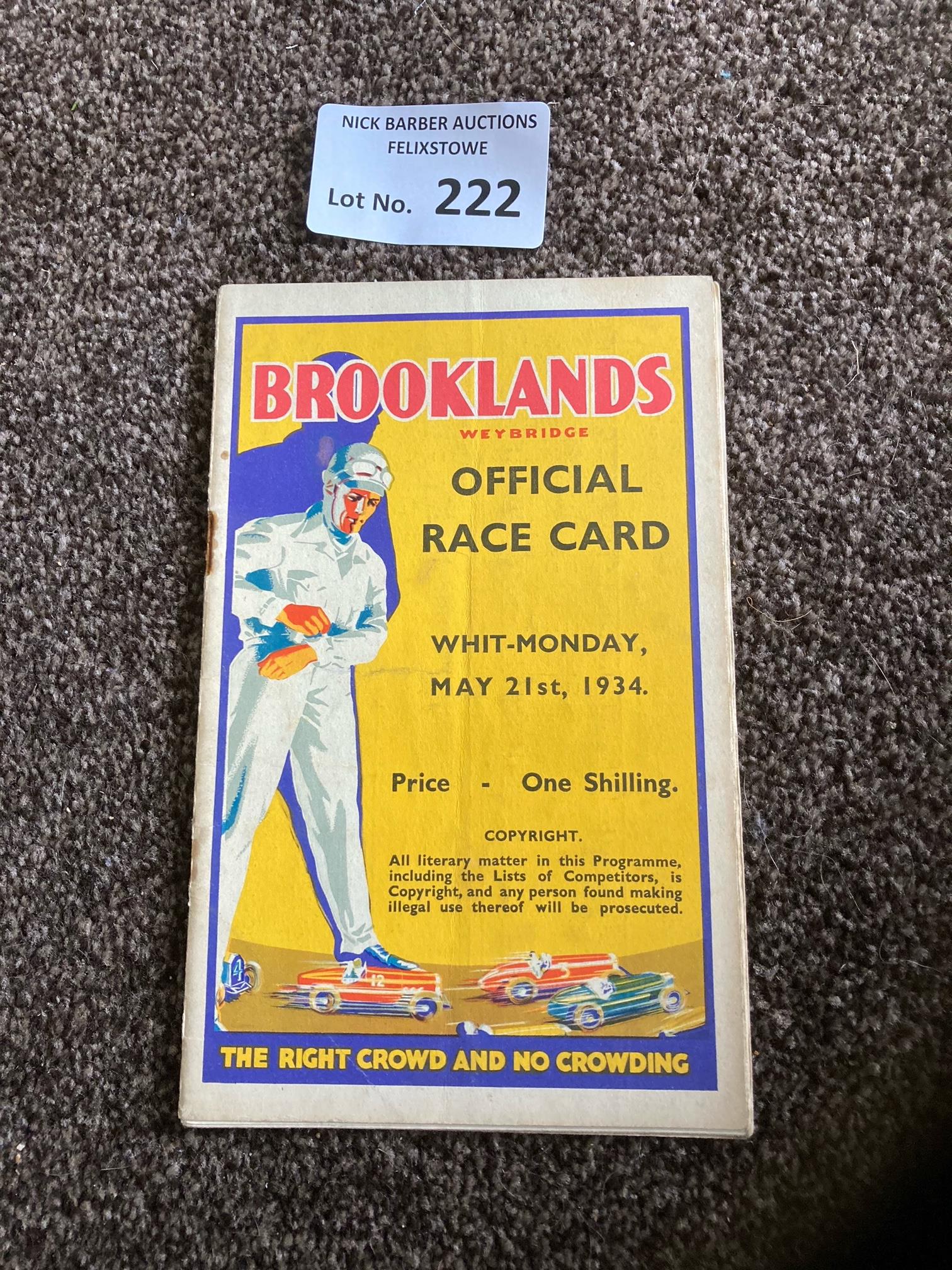 Motor Racing : Brooklands Race meeting programme W