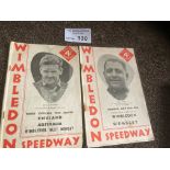 Speedway : Wimbledon programmes (2) v Harringay/Ne