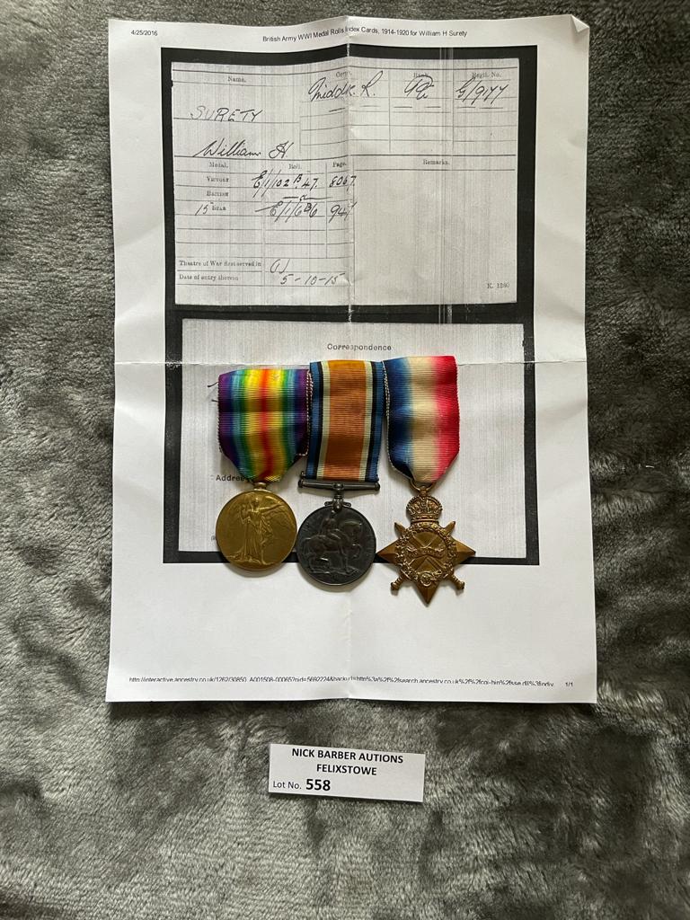 Militaria : 1914-15 Trios Medal group to Pte Suret - Image 2 of 2