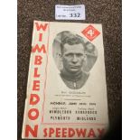 Speedway : Wimbledon programmes v Plymouth & Kings