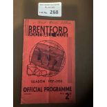 Football : Brentford v WBA 27/11/1937 FA Cup? prog