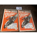 Speedway : New Cross programmes (2) both v Hackney