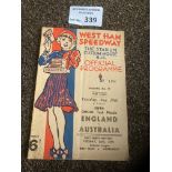 Speedway : West Ham - England v Australia 5th Test