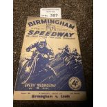 Speedway : Birmingham v Leeds programme 31/08/1937