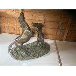 COLLECTIBLES: Antique bronze of two horses togethe