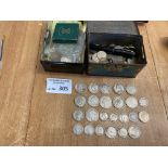 Coins : 2 tins of coins & odd banknotes - nice lot