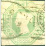 Stamps : Great Britain - 1847 1/- Embossed Pale Green