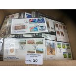 Stamps: Heavy box of 1960s/80s - some 90s FDCs - m