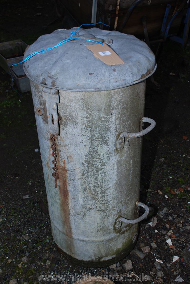 Galvanised cylindrical feed bin,