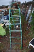 A set of green metal convertible step ladders