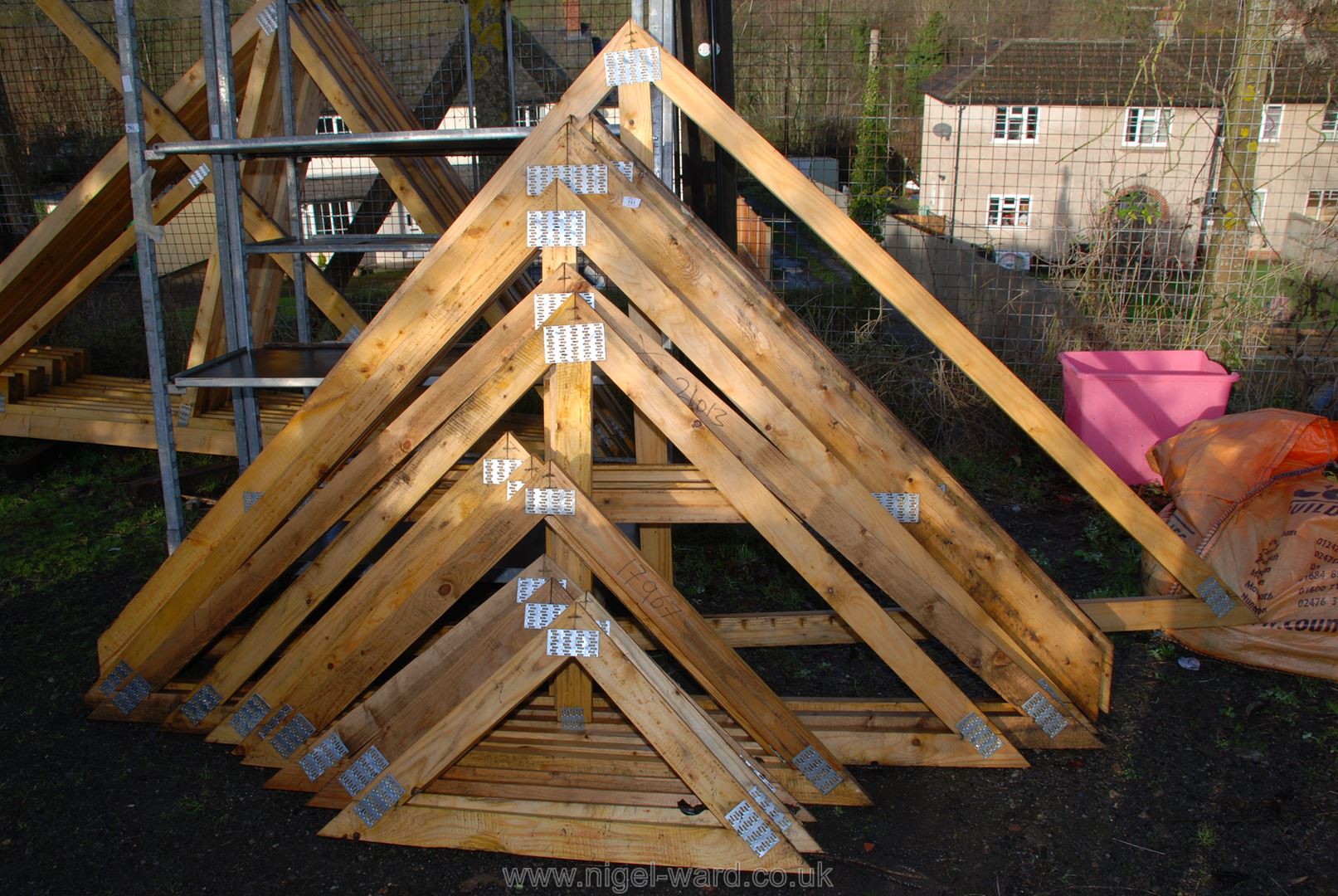 15 various wooden trusses 102'' wide.