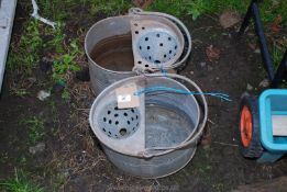 Two galvanised metal mop buckets