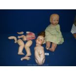 Two dolls for restoration, one with head marked Armand Marseille, Germany, largest doll 19'' long.