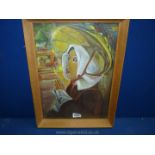 A framed and mounted Watercolour depicting a Tibetan Nun, written verso by F.G.