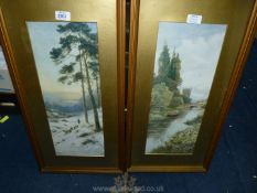 Two framed and mounted Prints one of a river scene with a bridge,