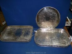 Three Edwardian galleried silver plated wine Trays, various sizes.