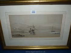 A signed painting in gilt frame of a beach.