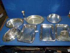 A quantity of silver plated items including trays, boxed cutlery, milk jugs, sugar bowls,
