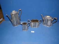 A plated four piece Teaset comprising teapot, coffee pot, milk jug and sugar bowl,