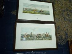 A pair of oak framed hand coloured aquatints of Leicestershire hunting scenes by Sir John Dean Paul.