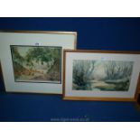 A Joseph Pimm signed Mezzotint of Greta Bridge and an unsigned Watercolour.