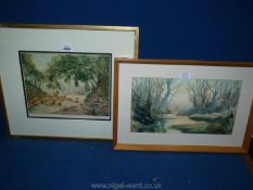 A Joseph Pimm signed Mezzotint of Greta Bridge and an unsigned Watercolour.