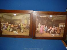 A pair of wooden framed M. Dovaston Prints titled 'For Empire Defence' and 'Important News'.