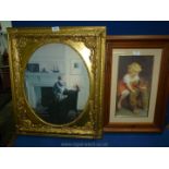 An ornate framed Print on board of a mother and child along with a Pears style print of children