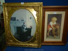 An ornate framed Print on board of a mother and child along with a Pears style print of children