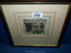 A Harold Mulready stone pencil signed Etching of shop frontage "C. Avella".