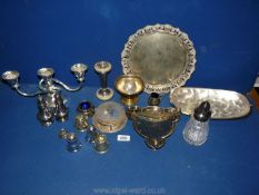 A quantity of epns including coasters, heavy embossed tray, condiment set, sugar sifter,