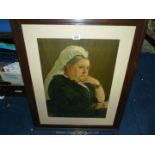 A large wooden framed Print depicting Portrait of Queen Victoria in later years, 25 1/4" x 31 1/2".
